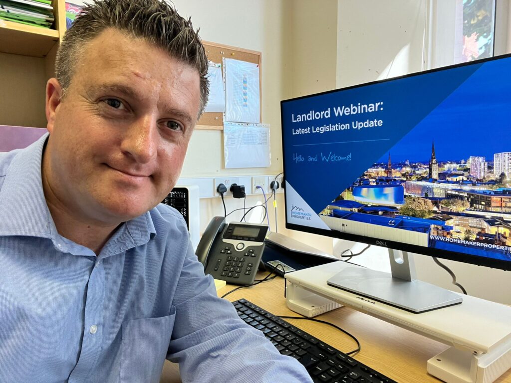 Anthony McMullan in front of computer screen ready for Coventry Landlord Webinar