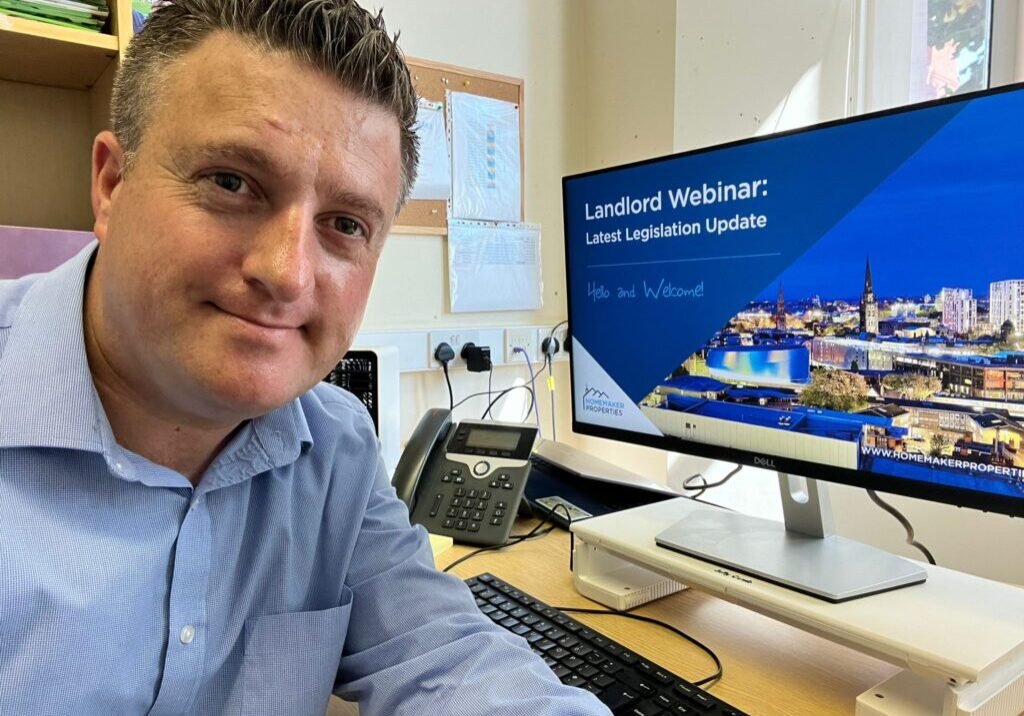 Anthony McMullan in front of computer screen ready for Coventry Landlord Webinar